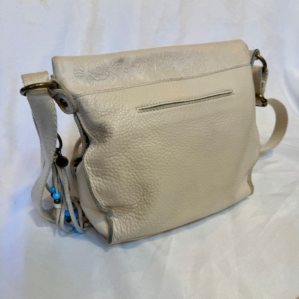 The Sak Silverlake Off White Leather Embossed Floral Foldover Crossbody Purse - Picture 5 of 11